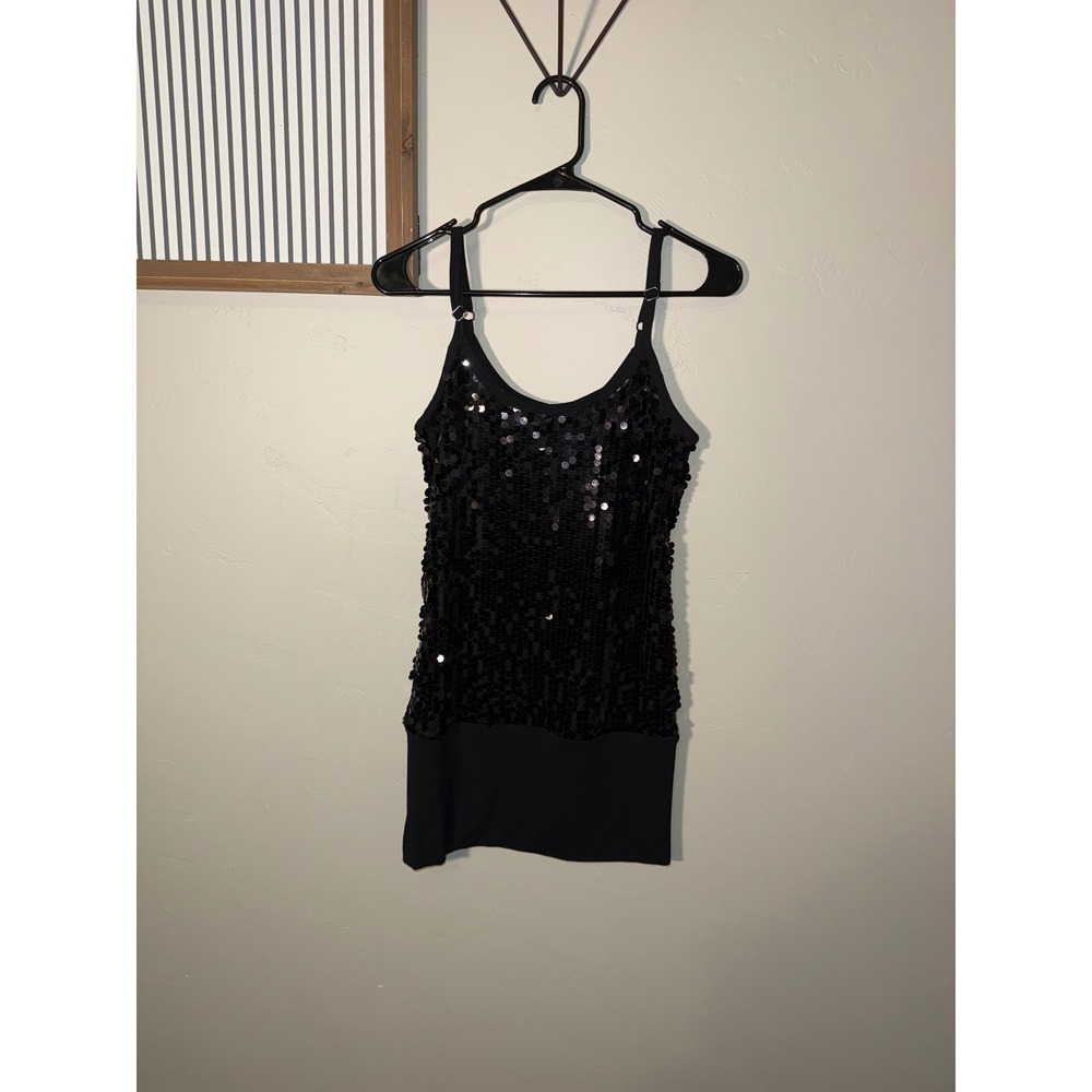 Studio‎ Y Black Sequin Camisole Tank Top Adjustable Straps Small